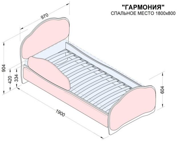 Кровать 180 Гармония 89 Розовый (мягкий бортик)